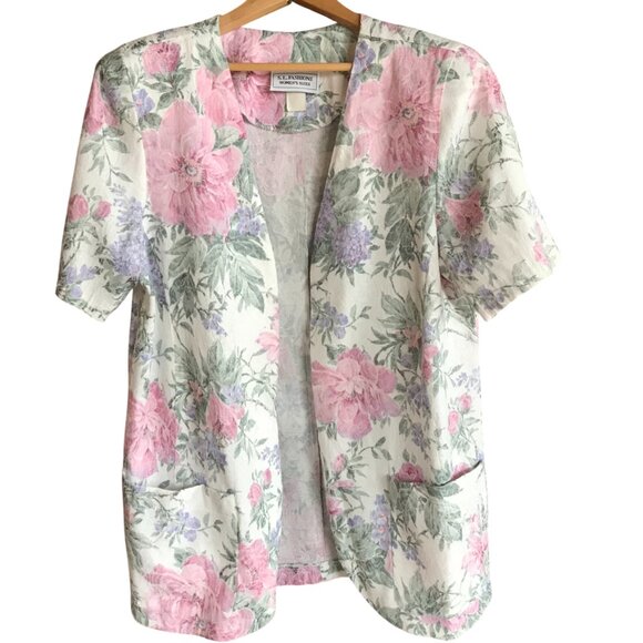 S.L. Fashions 70s Floral Blazer: Vintage Short Sleeve Jacket, Women's Size 16 - Picture 1 of 13